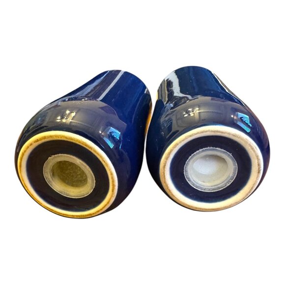 Vintage Fusions Ceramic Salt & Pepper Shaker Set Blue & Yellow 3.5" Tall - Picture 3 of 4